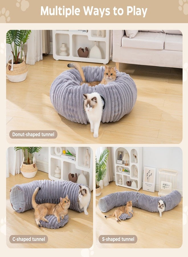 Avont Cat Tunnel Bed for Indoor Cats, Plush Fluffy Kitten Donut Tunnel 3 Shape to Play, Large Kitty Circle Tunnel Under Christmas Tree, Cat Play Toys Gift Ideas -Dark Gray Short-Pile - Image 2